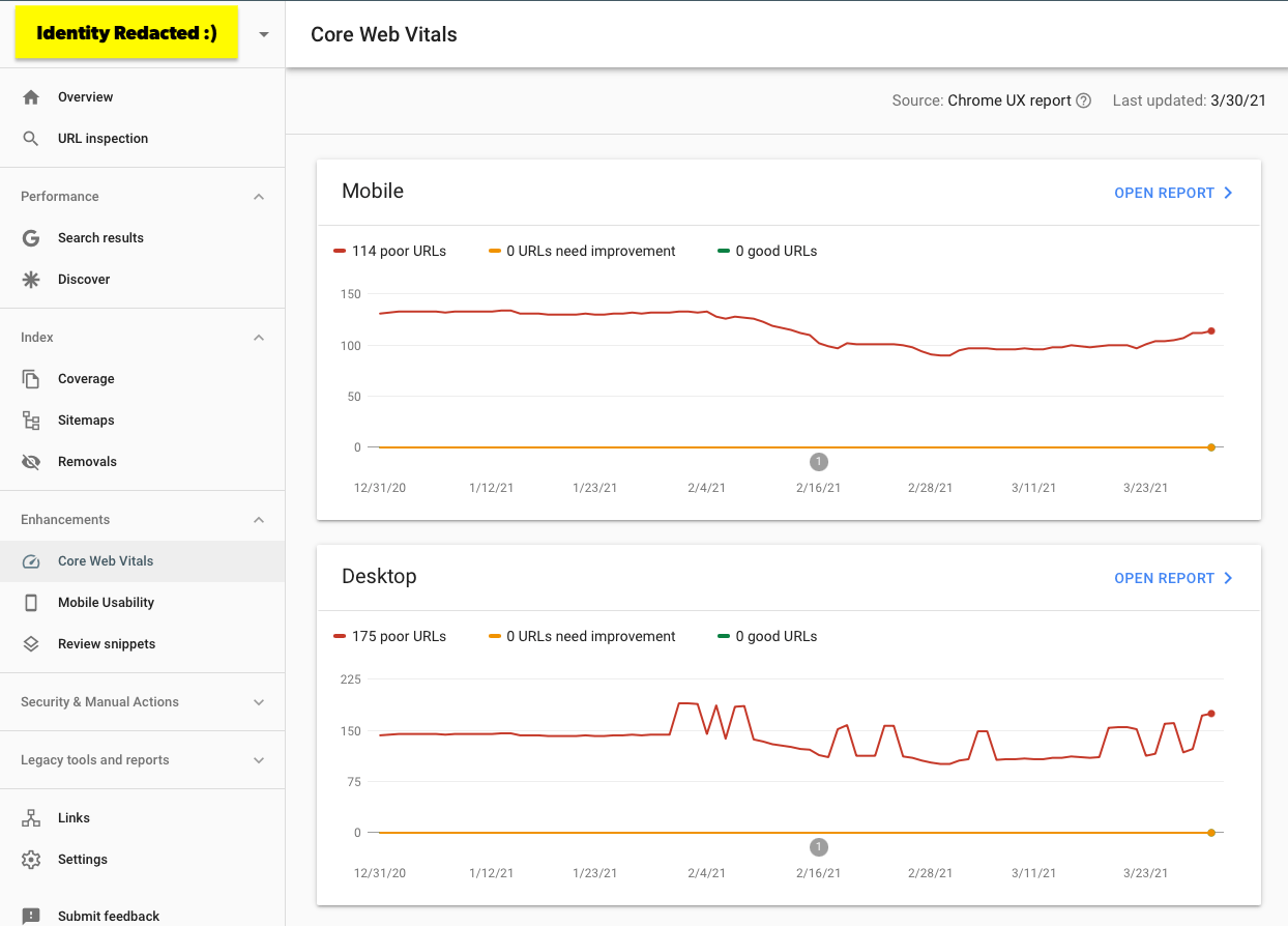 Search Console's Core Web Vitals report