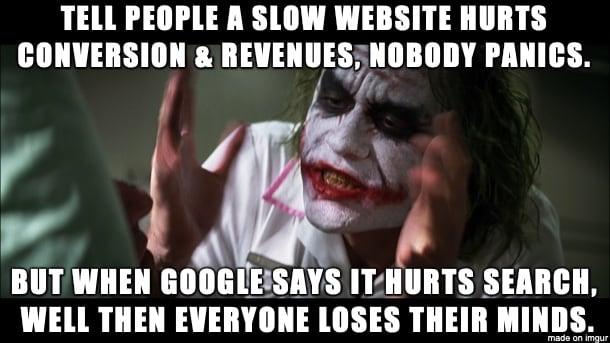 Tell people a slow website hurts conversion & revenues, nobody panics. But when Google says its hurts search, well then everyone loses their minds.