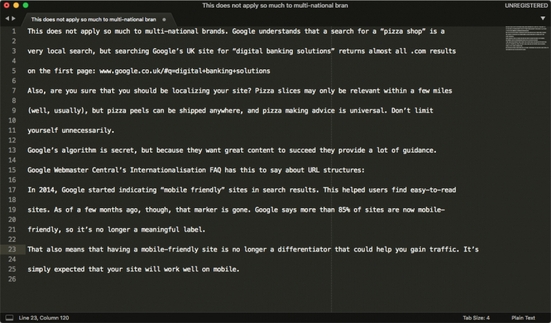 Screenshot of SublimeText with some blog content